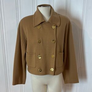 ANDREA JOVINE Camel Wool Cropped Peacoat Jacket Gold Buttons - Size L